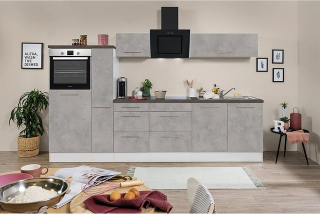 Respekta Premium Küchenzeile Amanda in Beton-Optik Weiß, modern mit Soft-Close-Türen, B: 300 cm, H: 174 cm, T: 60 cm - Bild 1
