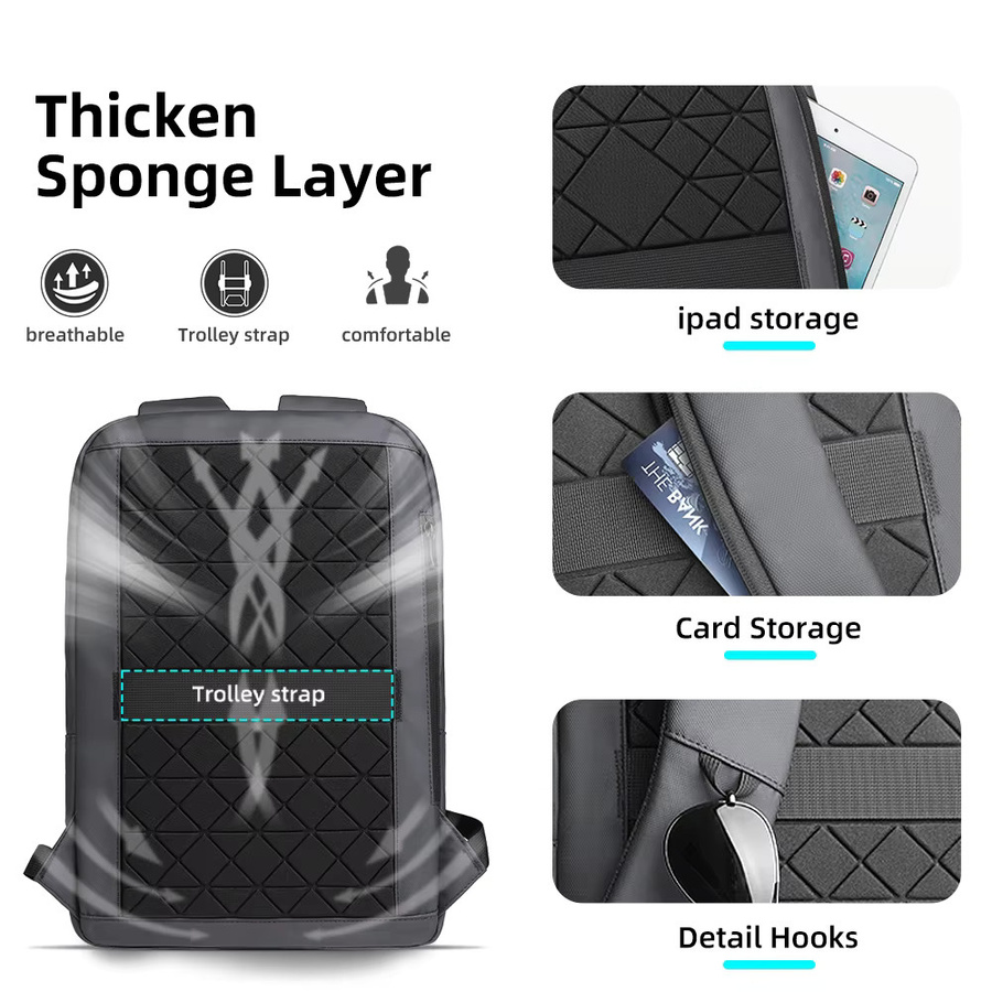 HK Business-Rucksack für Herren, wasserdichter Laptop-Rucksack für 15,6 Zoll mit USB-C-Anschluss und Diebstahlsicherung, Schwarz - Bild 2