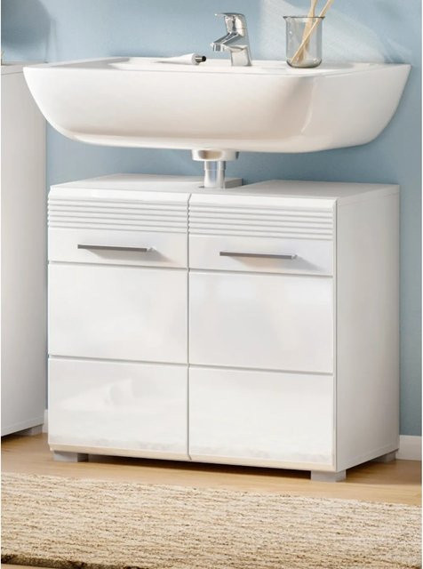 Inn.Furn Waschbeckenunterschrank Leon Weiß Hochglanz mit 2 Fächern, B/T/H: 60 x 34 x 56 cm - Bild 1