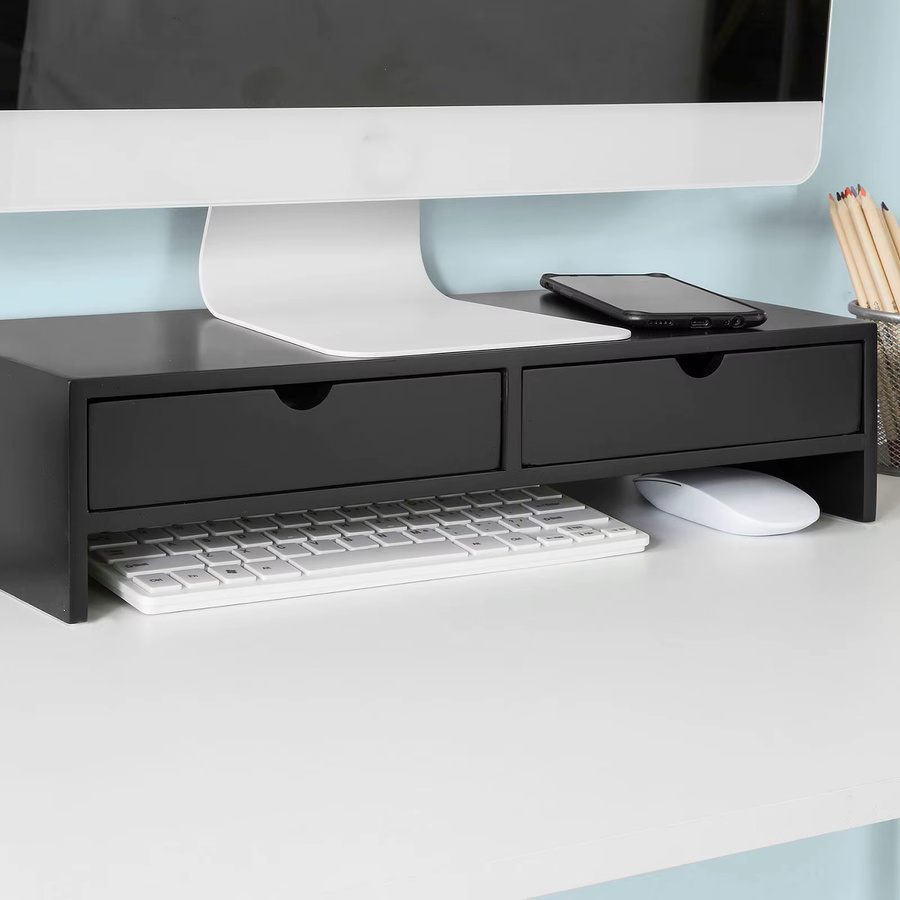 SoBuy BBF02 Monitorständer mit 2 Schubladen in Weiss, B/T/H: 47 x 11 x 18 cm - Bild 3