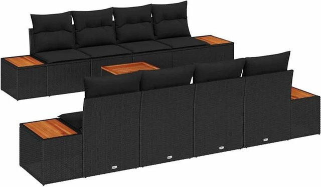vidaXL Garten-Sofa-Set aus Poly Rattan in Schwarz mit 9-teiligem Zubehör und Kissen in U-Form - Bild 1