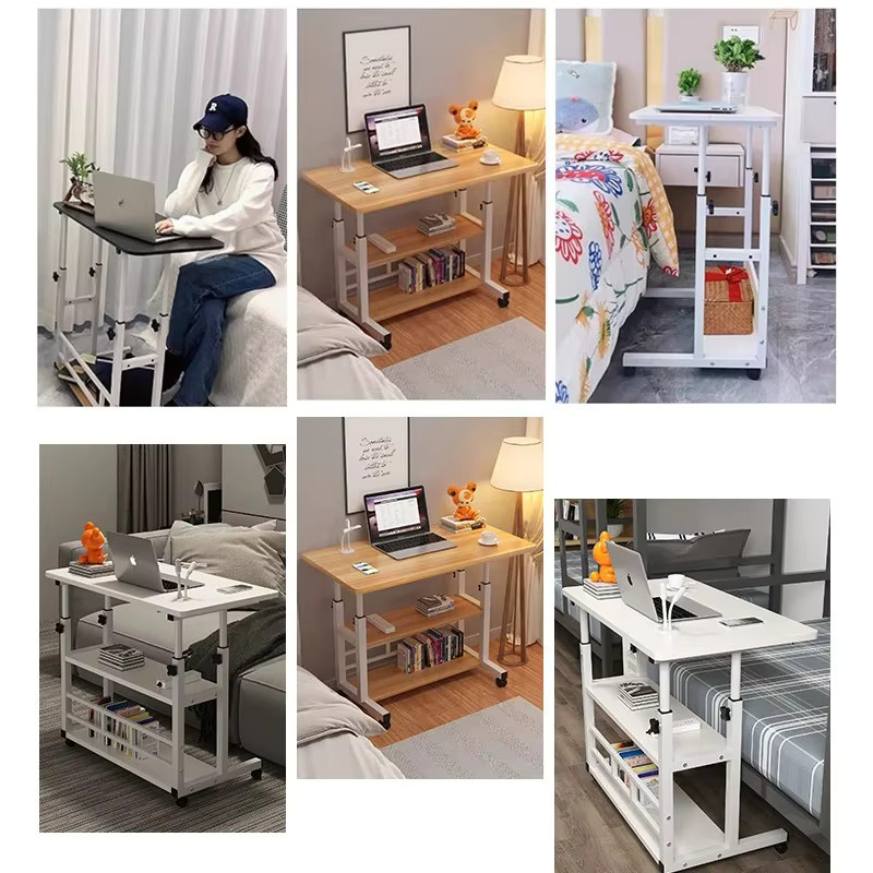 LIUSHADUOLA Höhenverstellbarer mobiler Laptop-Schreibtisch mit Rollen und 2-stufigem Regal, weiß - Bild 5