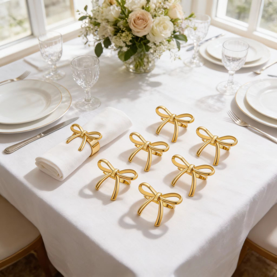 LEENKEA Serviettenringe aus Metall in Gold mit Schmetterlings-Design, 6er Set für Hochzeit und Party - Bild 2