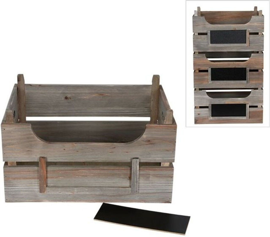 Rustikale Deko-Stapelkiste aus Holz mit Beschriftungsfeld von BURI in Braun und Grau - Bild 1
