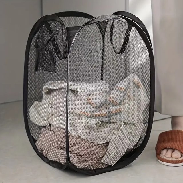 AOSITUOMA Pop-up-Wäschekorb aus Netzstoff in Schwarz, faltbarer Aufbewahrungskorb für schmutzige Kleidung mit großem Fassungsvermögen - Bild 1