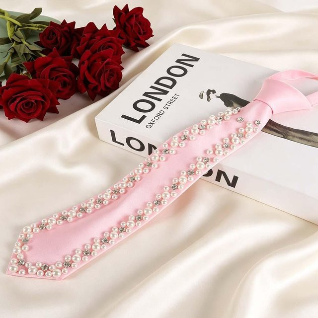 Krawatte Rd lala, Perlen, Strass, rosa, Damen - Bild 1