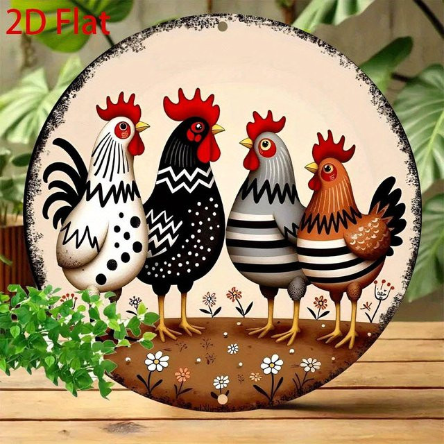 CIFBUY Retro Metall-Wandkunst rundes Hühner-Schild in Multicolour, Durchmesser: 20,32 cm - Bild 1