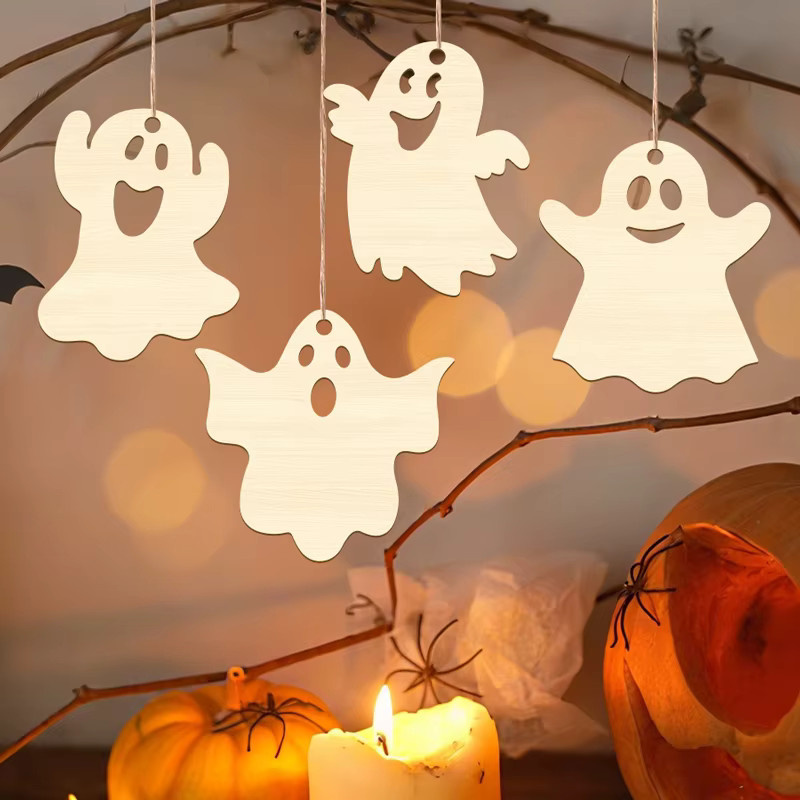 20 Stück YOMDID Halloween Holzgeist als unfertige Holzfiguren mit Schnur für DIY-Malerei und Hängedekoration - Bild 2