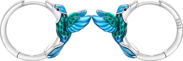 Cycuff Creolen, 925 Silber, Blau Grün, Kolibri, Damen - Bild 1
