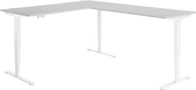 Elektrisch höhenverstellbarer Winkelschreibtisch AERO FLEX mit Memorypanel, T-Fuß, B: 200 cm, T: 240 cm, lichtgrau/weiß - Bild 1
