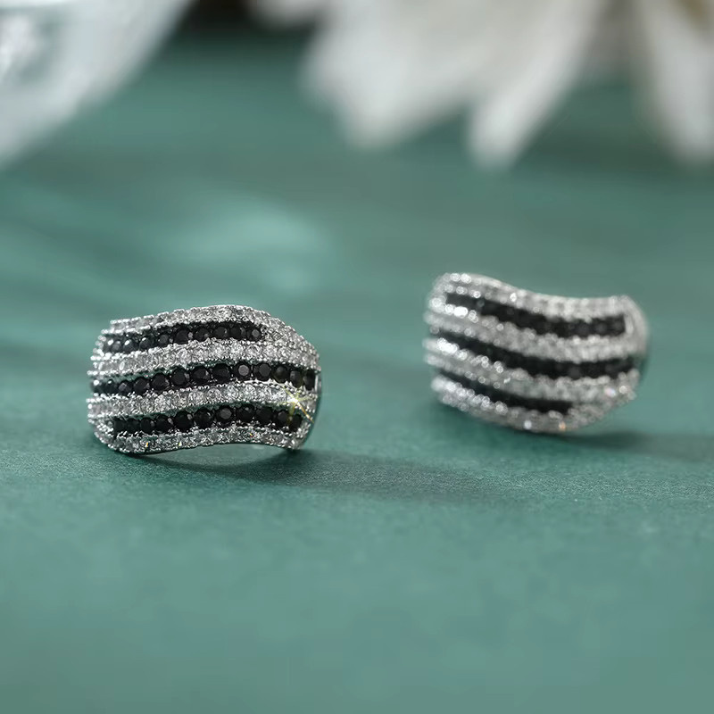 YoYo Ohrstecker, synthetische weiße und schwarze kubische Zirkonia, Damen - Bild 2