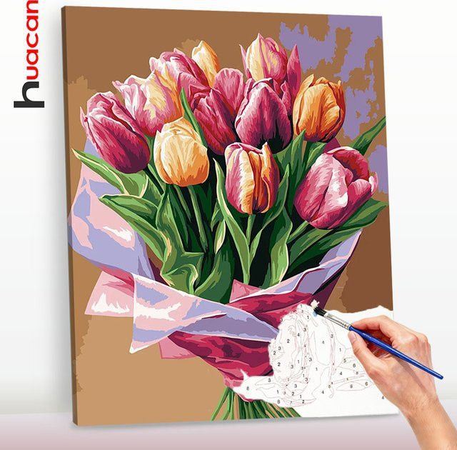 Huacan Malen nach Zahlen Set mit floralem Blumen-Ölgemälde auf Leinwand in Multicolour für Erwachsene - Bild 1