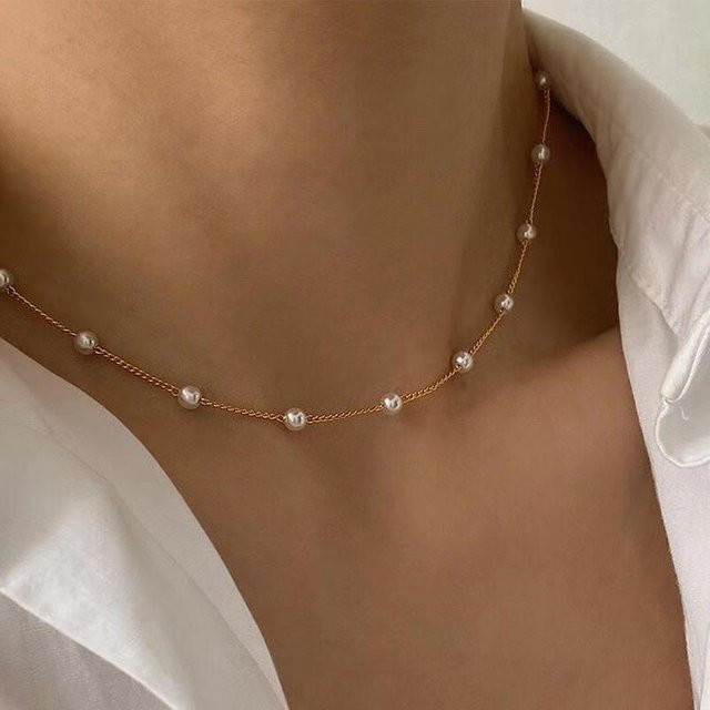 Halskette Perle, Gold Farbe, Damen, brown - Bild 1