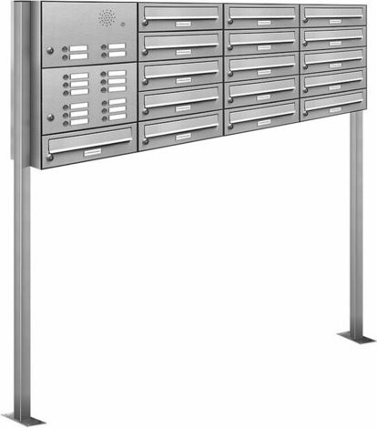 AL Briefkastensystem für 16 Parteien, freistehend, silberfarben, B/H/T: 161,2 x 150 x 27,5 cm - Bild 1