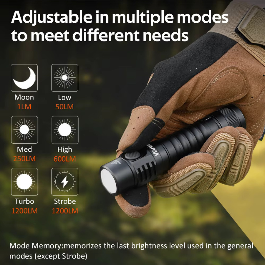 Wurkkos FC11C LED-Taschenlampe, Schwarz, 1200 Lumen, 5000 K Kaltweiß, hoher CRI 90, wiederaufladbar mit Magnetfunktion - Bild 2