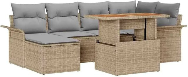 vidaXL Garten-Sofa-Set aus Poly Rattan mit Speicherfunktion, 7-teilig, Beige - Bild 1