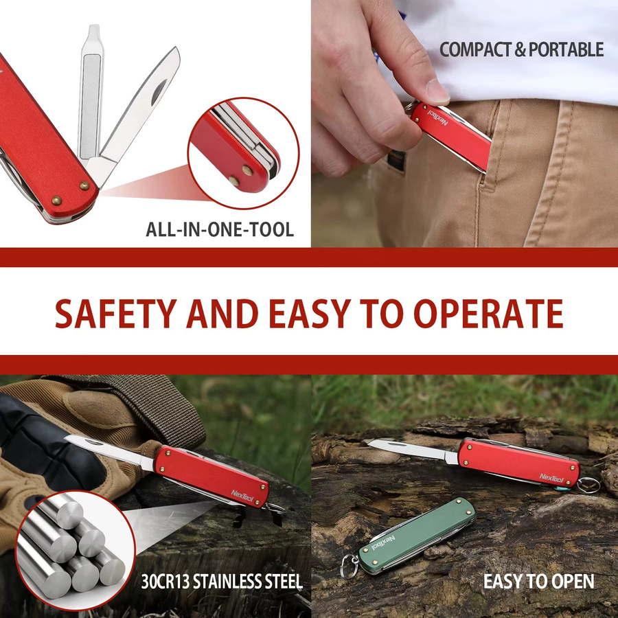 NexTool Multifunktions-Mini-Klappmesser aus Edelstahl mit Schere und Schraubendreher für Outdoor und Überleben in Grün oder Rot - Bild 3