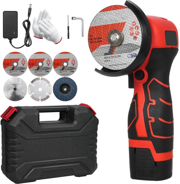 Aimo Akku-Winkelschleifer in Rot mit 7000 U/min, Mini-Schleifgerät inklusive 16,8 V 2000 mAh Akku und 6 Blättern - Bild 1