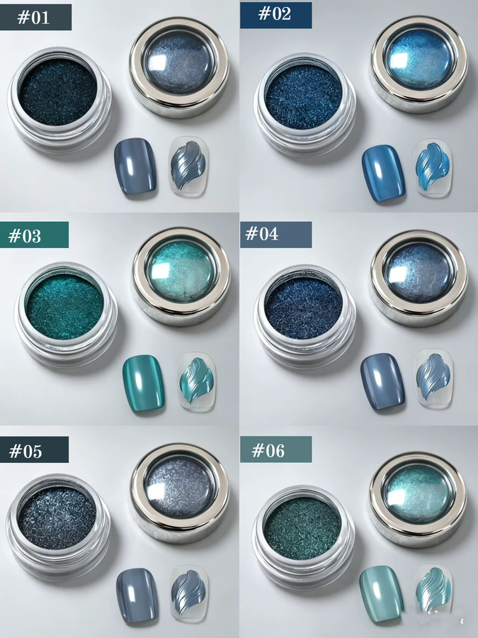 SJP Blue Ocean Star Nagelspiegelpulver-Set, Metallic, 6-teilig - Bild 3