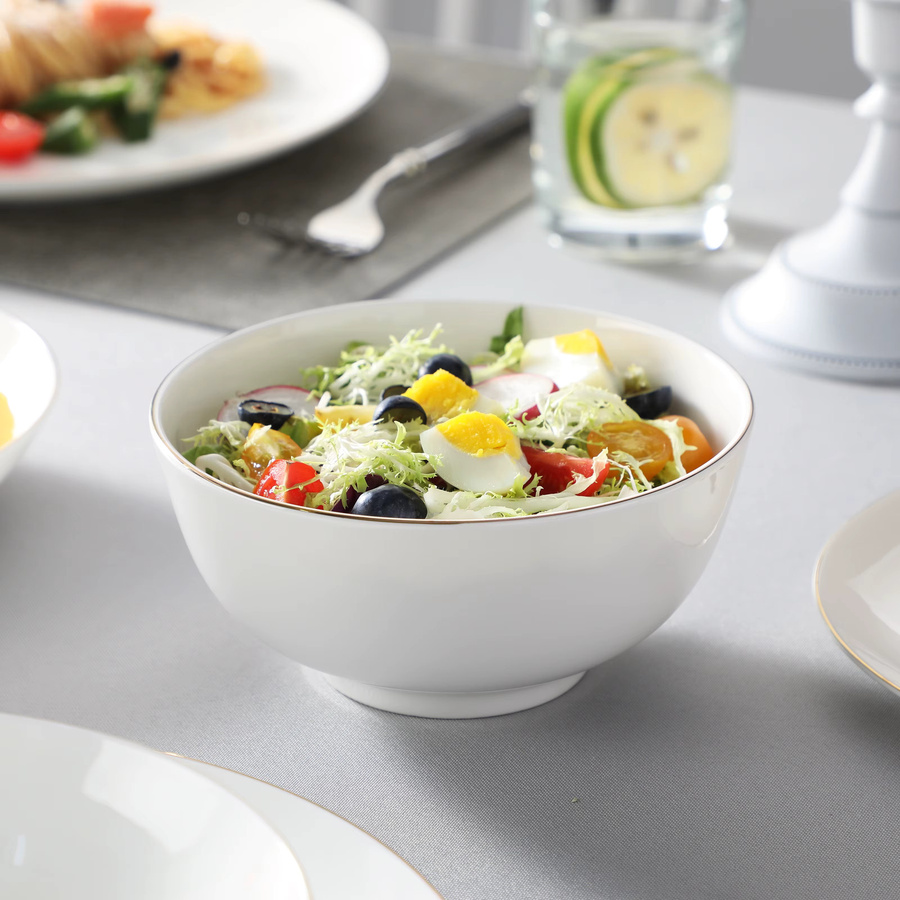 MALACASA Geschirrset aus weißem Knochenporzellan mit goldenem Rand, 16/32-teiliges Dinner-Service für 4 Personen, bestehend aus Schüsseln, Abendessen- und Suppentellern - Bild 3