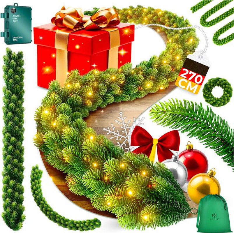 KESSER Weihnachtsgirlande in Dunkelgrün für Outdoor und Indoor mit botanischem Design zur Weihnachtsdekoration - Bild 1