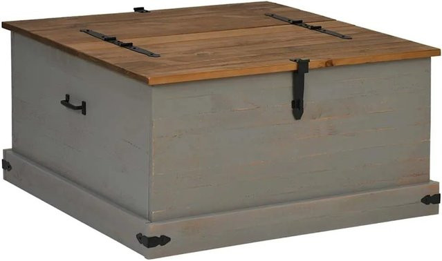 vidaXL Truhe HALDEN aus Kiefer Massivholz in Grau, B/T/H: 91 x 91 x 47 cm - Bild 1