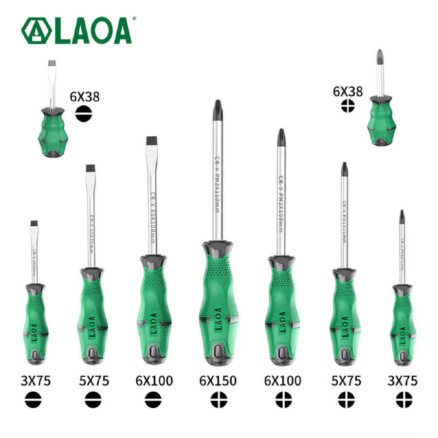 LAOA 6-teiliges magnetisches Schraubendreher-Set in Grün mit rutschfestem Gummigriff für Kreuz- und Schlitzschraubendreher - Bild 2