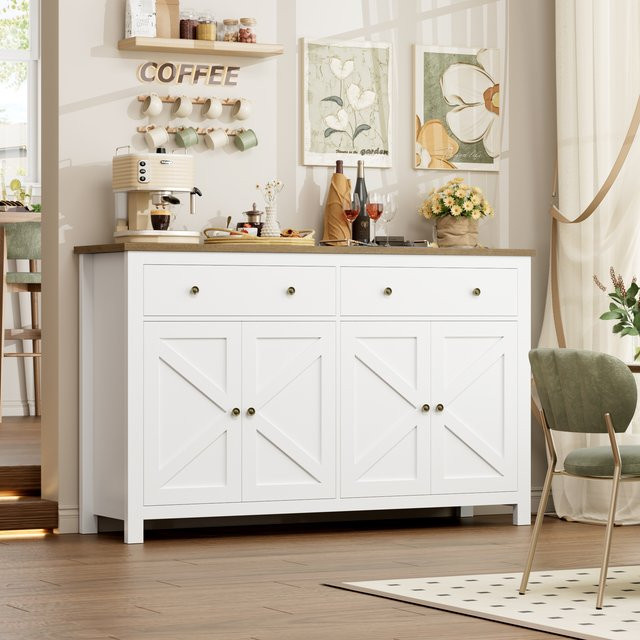 Getone Sideboard-Aufbewahrungsschrank in Weiß, moderner Küchenschrank für Wohnzimmer und Esszimmer, Breite: 140 cm - Bild 1