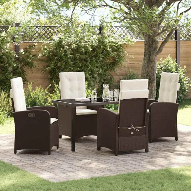 Vidaxl Gartenmöbel-Set aus Polyrattan und Stahl, 5-teilige Essgruppe in Braun, modern und minimalistisch - Bild 1