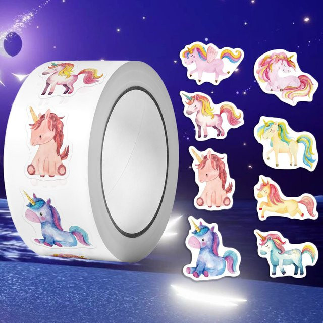 500 Stück Einhorn und Pegasus Aufkleber in Multicolour, Durchmesser: 2,5 cm, Motiv-Aufkleber als Lernbelohnung und Geschenkverzierung - Bild 1