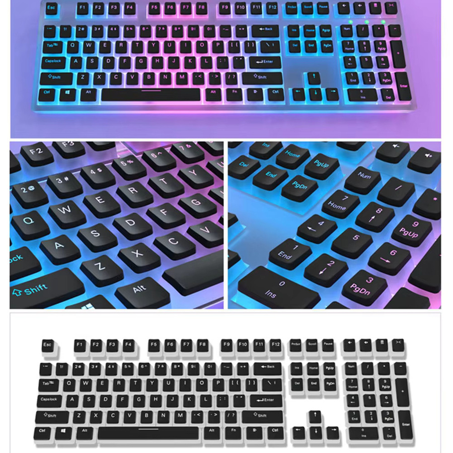 Letter Drive Pudding Keycaps aus PBT im OEM-Profil für MX Hot-Swap mechanische Tastaturen, 129 Tasten, Schwarz und Transparent - Bild 2