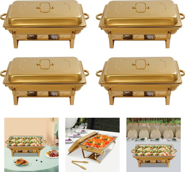 Bymaocar 4er-Pack Chafing Dish Buffet-Set aus Edelstahl in Gold - Bild 1
