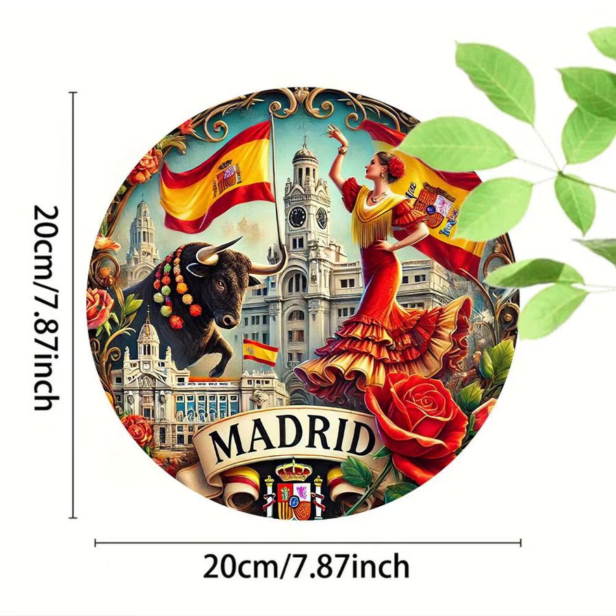 Rundes Metallschild Potdemiel mit Madrid-Motiv in Multicolor zur Wanddekoration - Bild 2