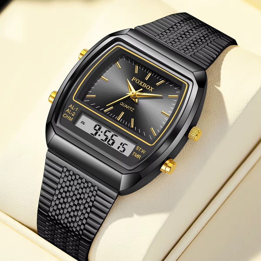 FOXBOX Herrenuhr, Chronograph, Quarz, Edelstahl, Schwarz, Digitalanzeige - Bild 6