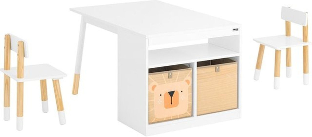SoBuy Kindertisch Set mit 2 Stühlen und Ablagebrett in Weiß im nordischen Design B/T/H: 90 x 60 x 53 cm - Bild 1