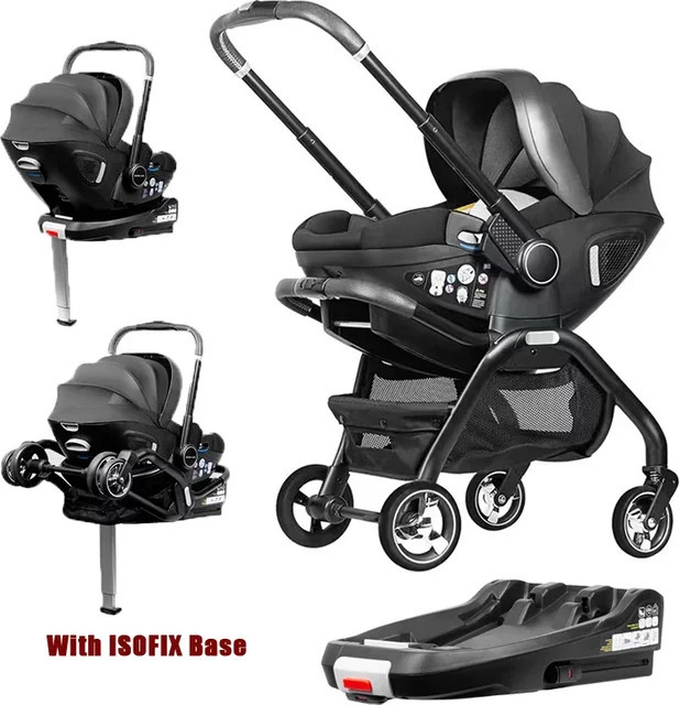 Multifunktionaler 4-in-1 Kinderwagen und Kindersitz mit ISOFIX-Basis von Warm house in Blau und Schwarz - Bild 1
