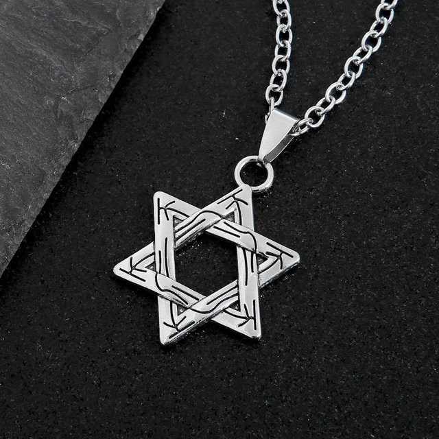 Halskette Vintage Hexagramm, Doppelseitig Anhänger, black, Unisex - Bild 1