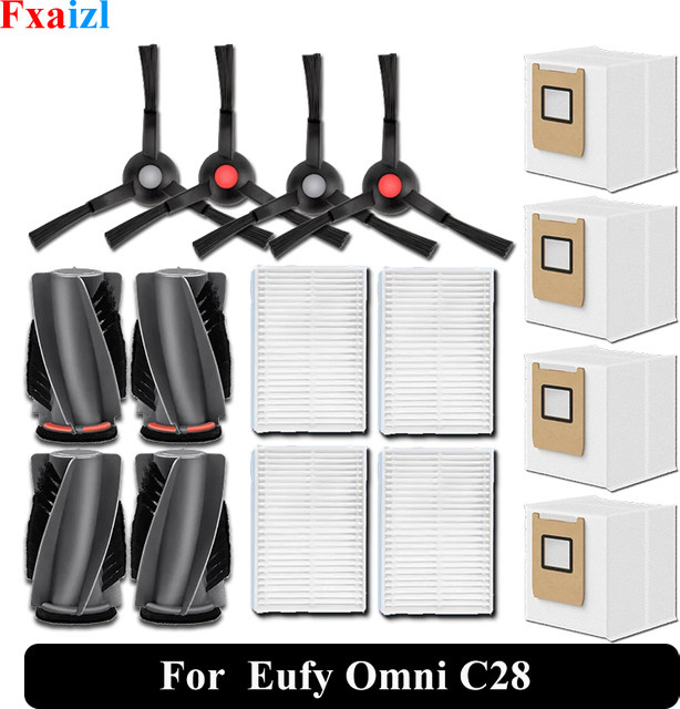 Fxaizl Ersatzteil-Set für Eufy Omni C28 und Omni X12 Pro mit Hauptbürste, Seitenbürste, Filtern und Staubbeuteln aus Kunststoff - Bild 1