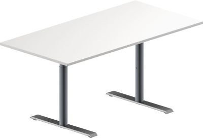 Schäfer Shop Genius Konferenztisch MODENA FLEX, rechteckig mit T-Fuß Rundrohr, höhenverstellbar, Farbe: weiß/weißaluminium, B: 160 cm, T: 80 cm, H: 65-85 cm - Bild 1