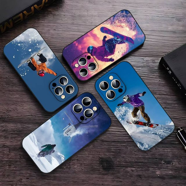 Snowboard-Sport Handyhülle in Schwarz passend für iPhone 17, 16, 15, 14, 13, 11 Pro Max, Plus, X, Xr, Xs Max und 13 Mini - Bild 1