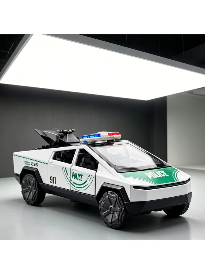 MAKEDA Polizei-Pickup-Legierungsmodell, 1:36, mit Mini-Motorrad, Rückzieh-Offroad-Spielzeugauto - Bild 7