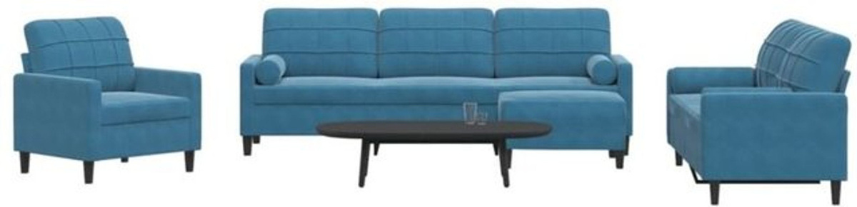 Vidaxl 4-tlg. Sofagarnitur aus Samt mit Kissen und Nackenrollen in Blau mit Metallgestell im modernen Design - Bild 1