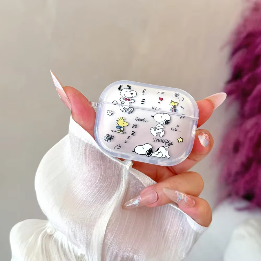 Snoopy Cartoon Schutzhülle für Apple AirPods 1 2 3 Pro und Airpods 4 mit Anhänger - Bild 2