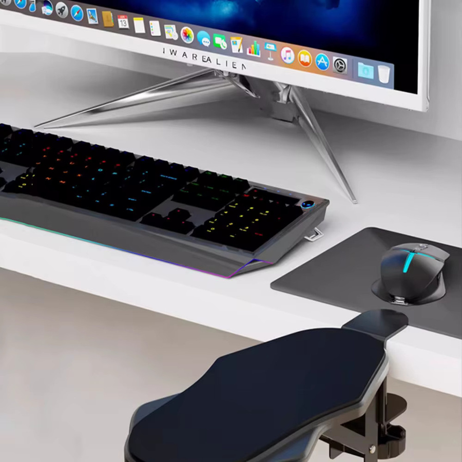 BEISHI Ergonomische Computer Armlehne für den Schreibtisch, Einstellbare Handgelenk-Unterstützung und Tastatur-Armlehnen-Extender mit rotierendem Mauspad-Halter, Schwarz - Bild 3