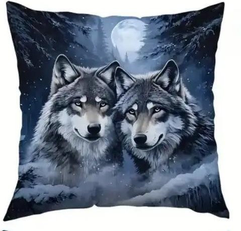 JMG Clothing Kissenbezug Wölfe im Mondlichtwald und Schnee, Blau, B/H: 50 x 50 cm - Bild 1