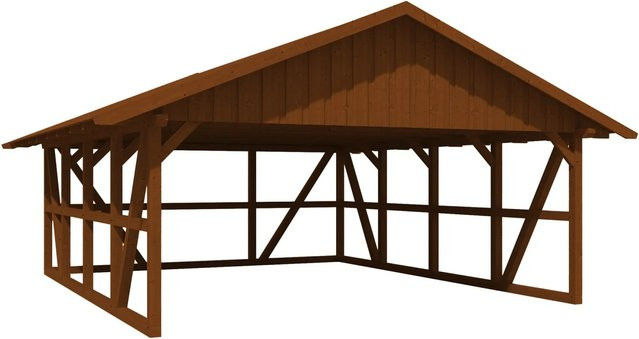 Skan Holz Carport Schwarzwald aus Fichtenholz mit Dachschalung und Rückwand in Nussbaum Braun B: 684 cm, T: 772 cm - Bild 1