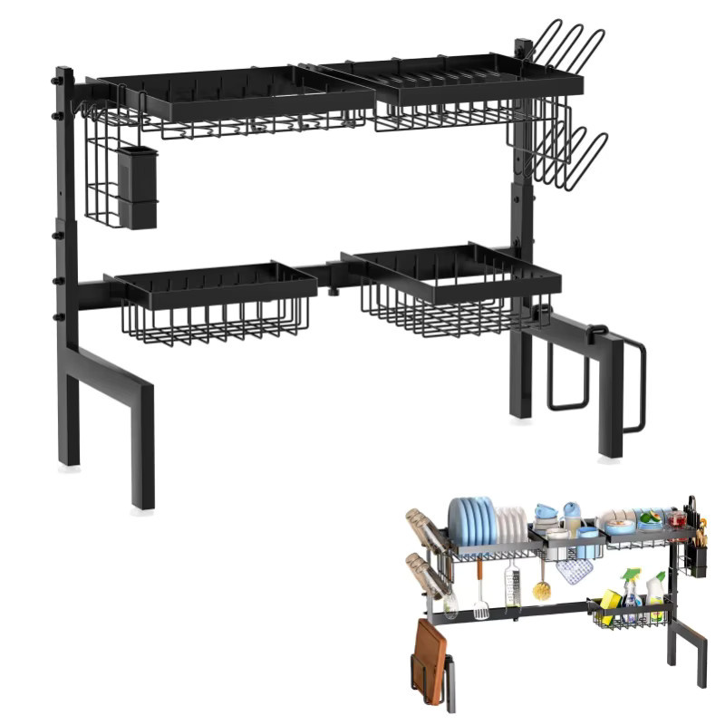 HGTUGO Küchenspülbecken-Abtropfgestell aus Metall in Schwarz, Multifunktionaler Küchenorganizer mit verstellbarer Höhe, Rechteckig - Bild 7