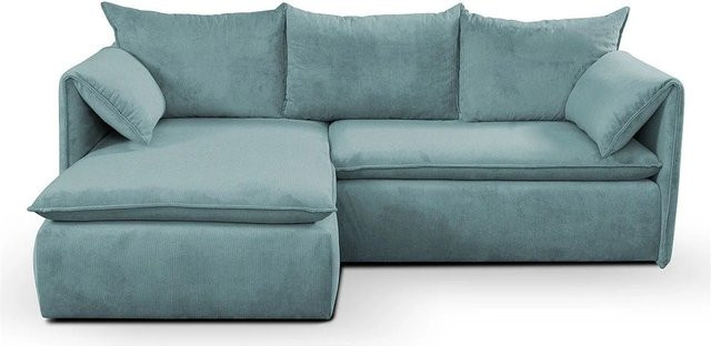 Vente-unique Schlafsofa Teodora in Blaugrün mit Cord-Bezug und L-Form - Bild 1