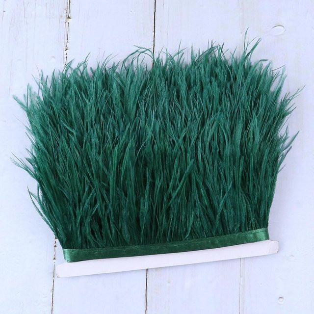 10 Meter dunkelgrünes Straußenfeder-Besatzband aus natürlichen Federn für Dekoration und Handwerk, Breite: 8-10 cm - Bild 1
