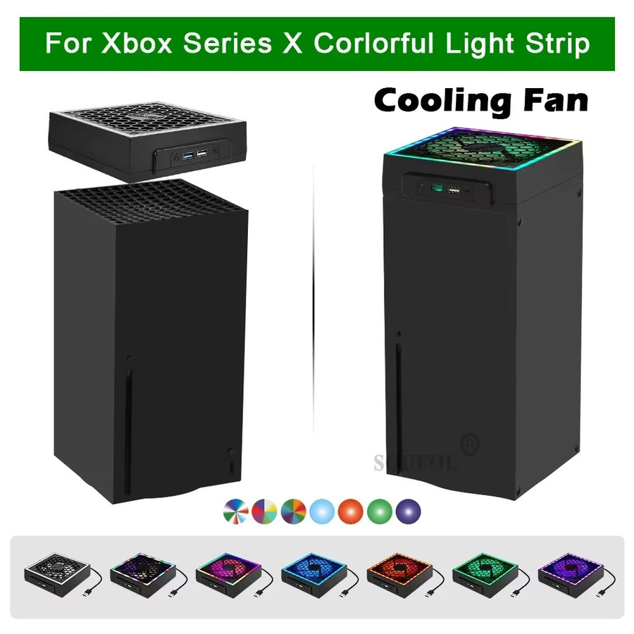 Ispoofer LED-Lüfter für Xbox Series X mit 7 Beleuchtungsmodi und 2 USB-Anschlüssen, Schwarz, Mehrfarbig - Bild 4